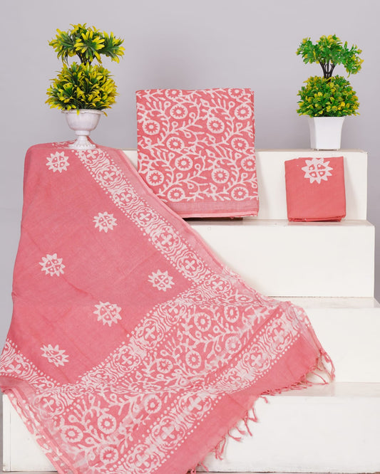 Pink Linen Cotton dress material