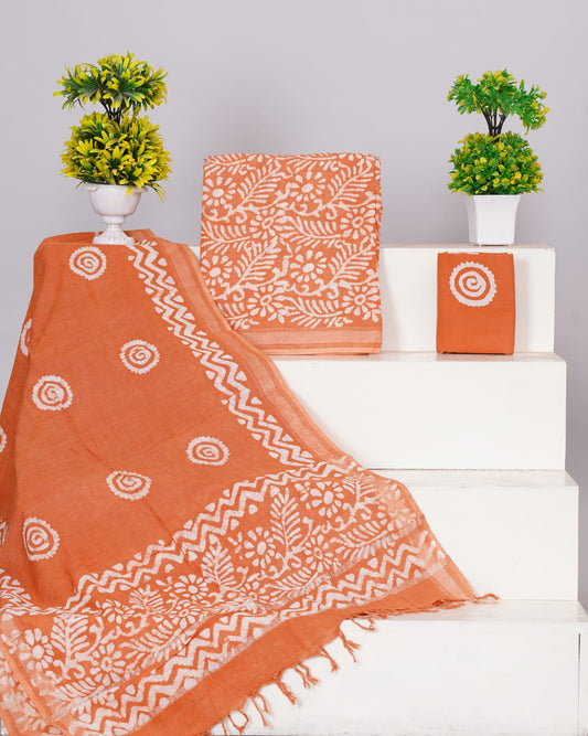 Orange Linen Cotton dress material