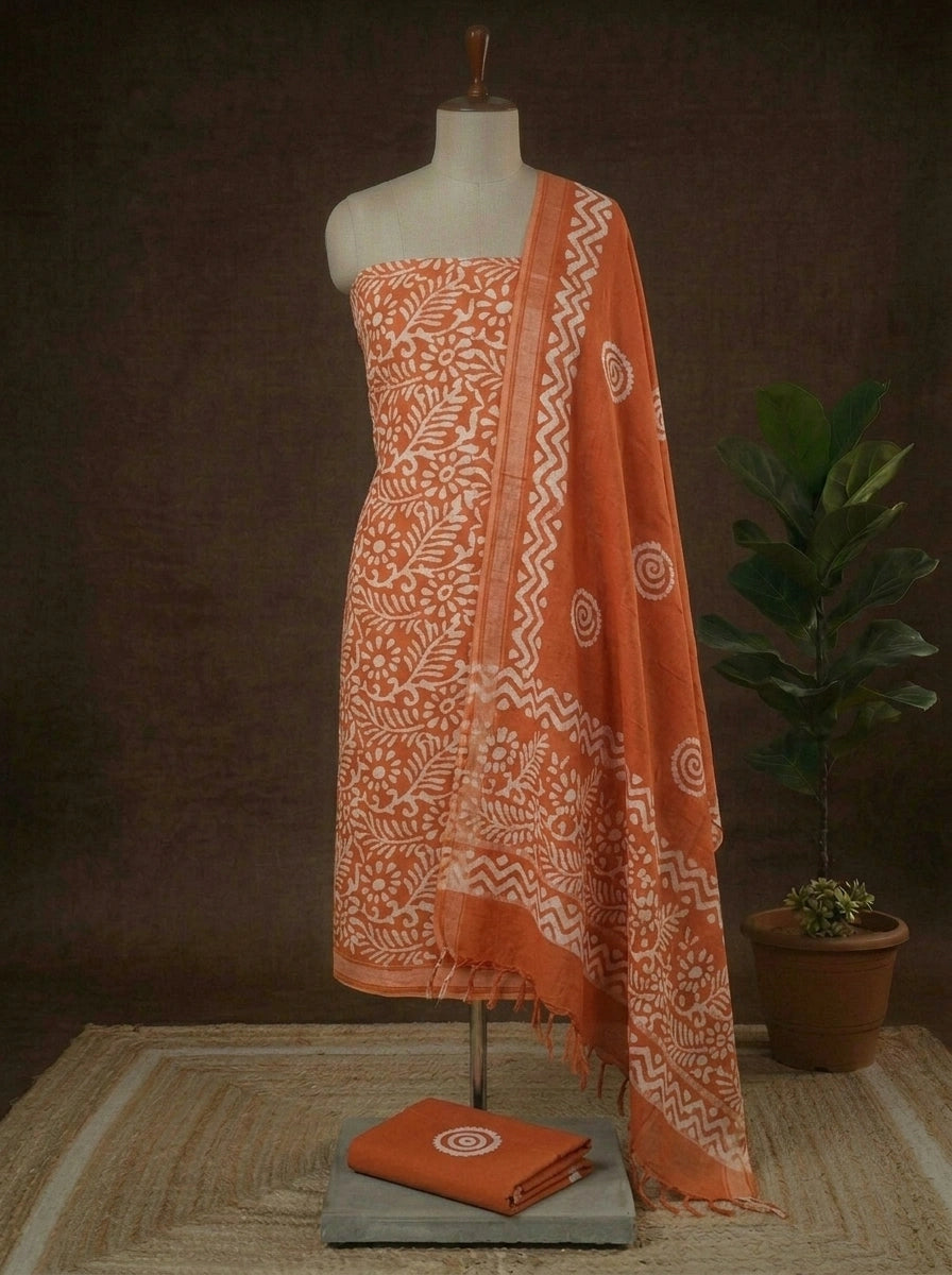 Orange Linen Cotton dress material