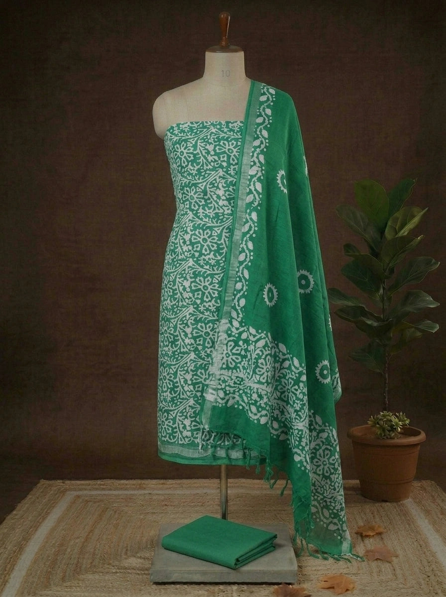 Green Linen Cotton dress material