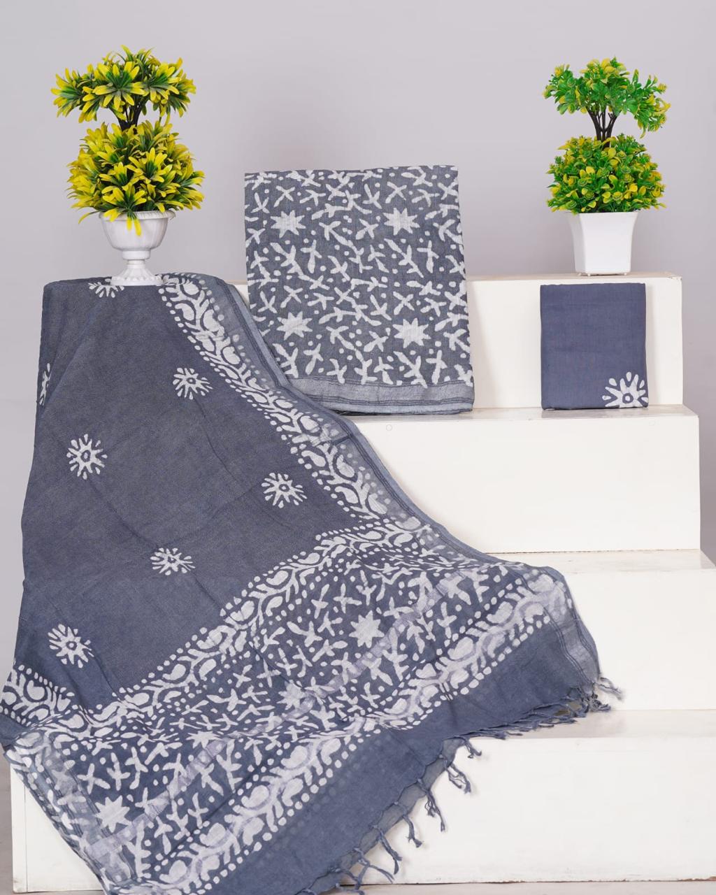 Elephant Grey Linen Cotton dress material