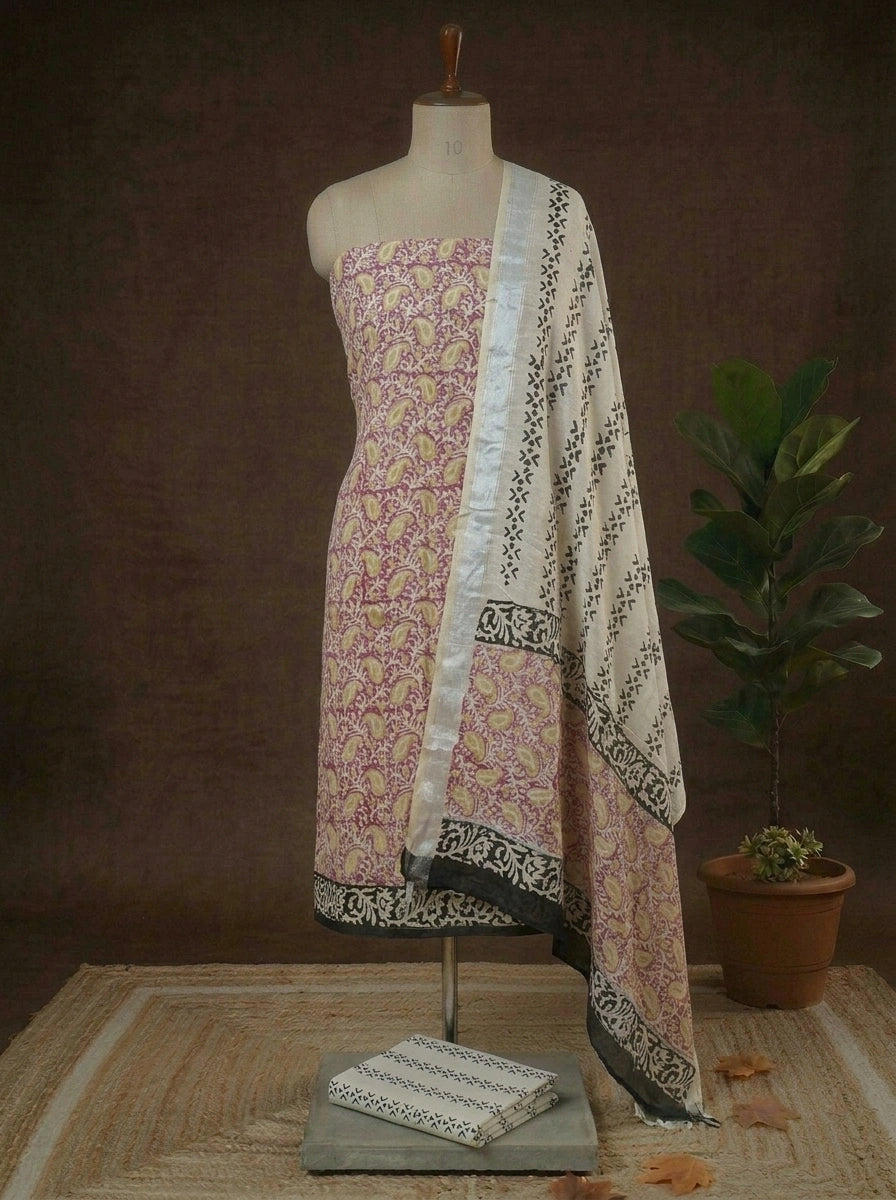 Light pink Linen Cotton dress material 