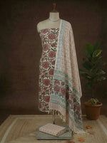 Cream linen Cotton dress material 