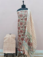Cream linen Cotton dress material 