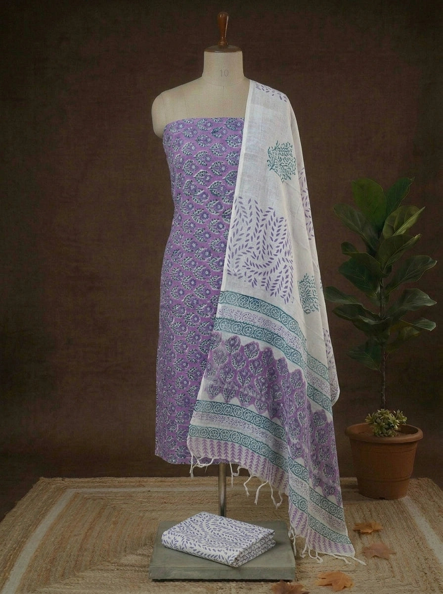 Dark lavender linen Cotton dress material