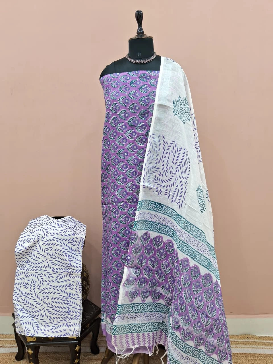 Dark lavender linen Cotton dress material