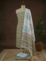 Leaf Green Linen Cotton Dress Material