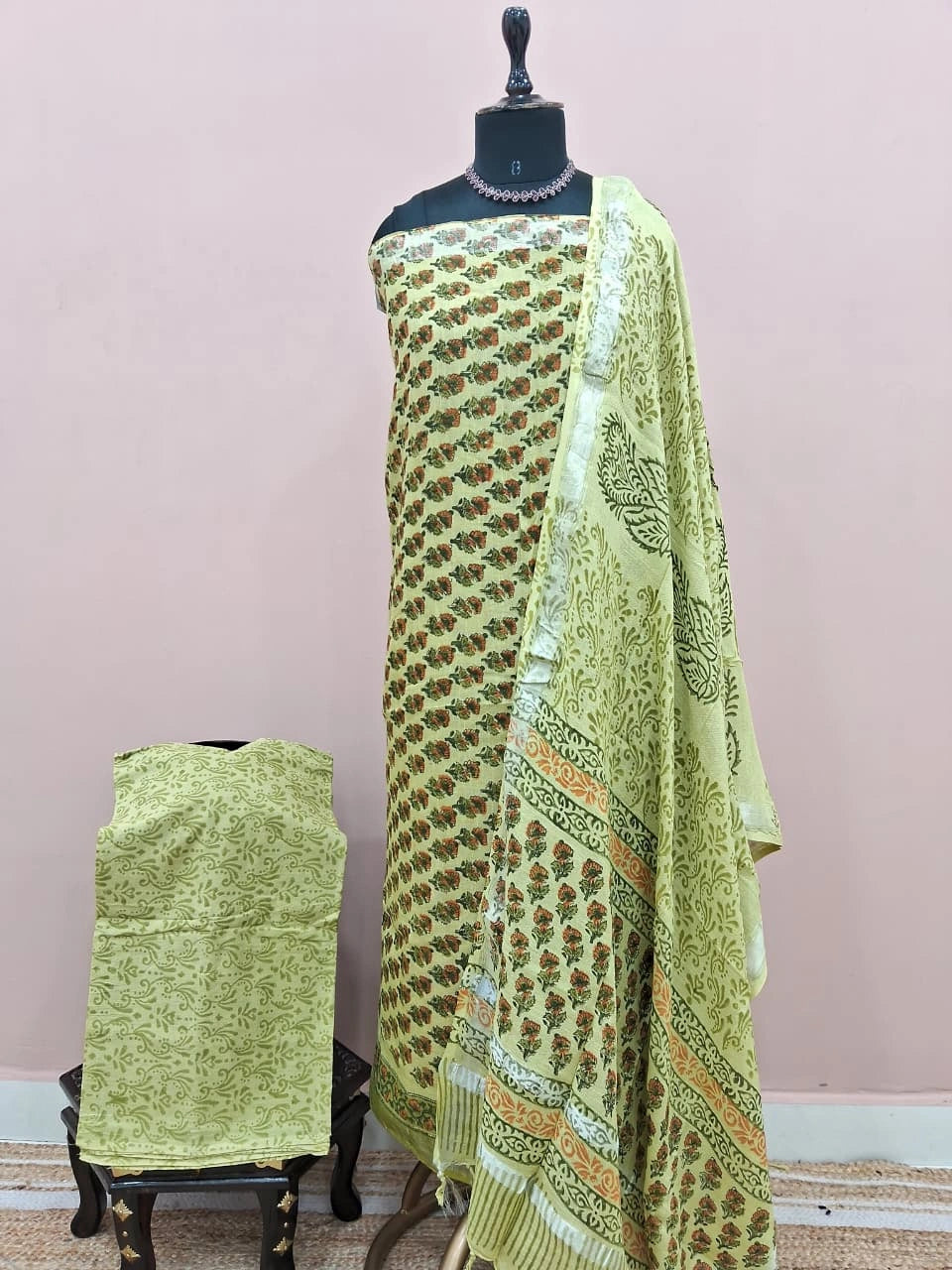 Pista Green Linen Cotton Dress Material 