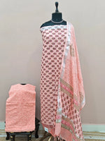 Peach Linen Cotton Dress Material