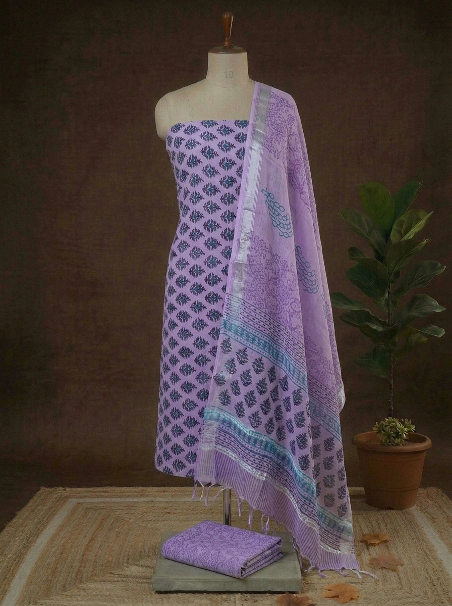 Lavender linen cotton dress material 