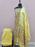 Light Yellow Pure Linen Cotton Dress Material 