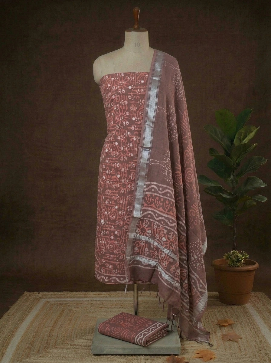 Chocolate Brown Linen Cotton Dress Material