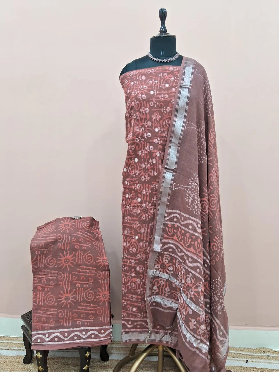 Chocolate Brown Linen Cotton Dress Material