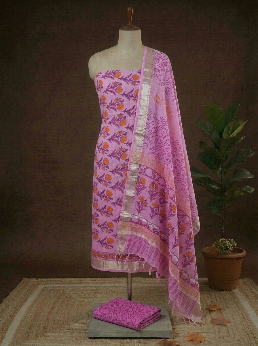 Dark Pink Linen Cotton Dress Material