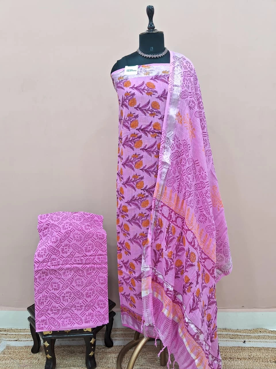 Dark Pink Linen Cotton Dress Material
