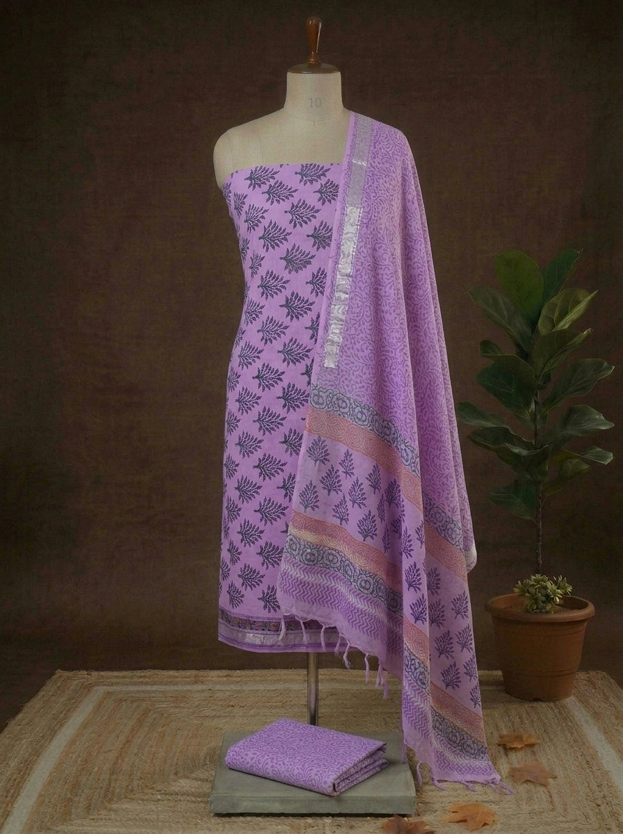 Light Lavender Linen Cotton Dress Material