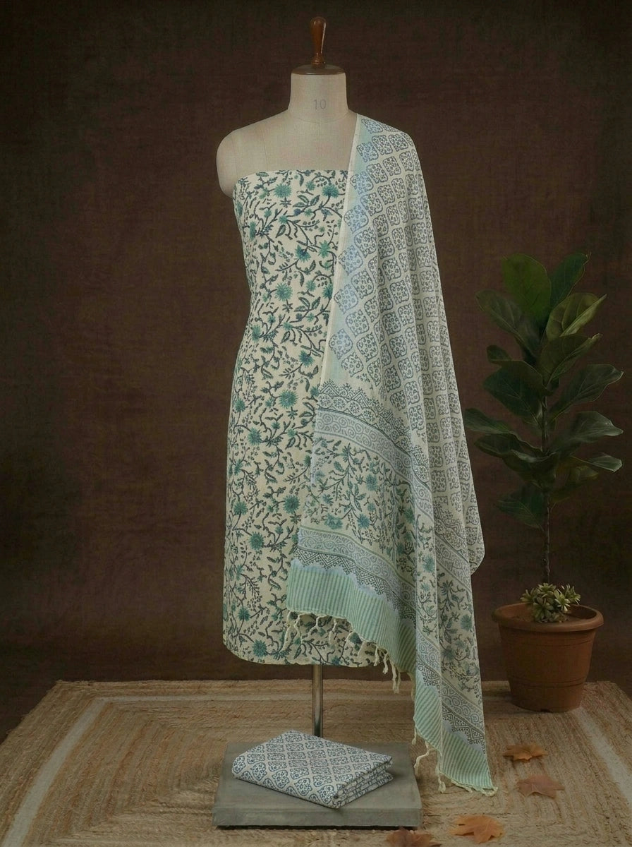 Cream Linen Cotton Dress Material