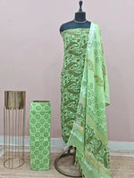 Dark Pista Green Linen Cotton Dress Material 