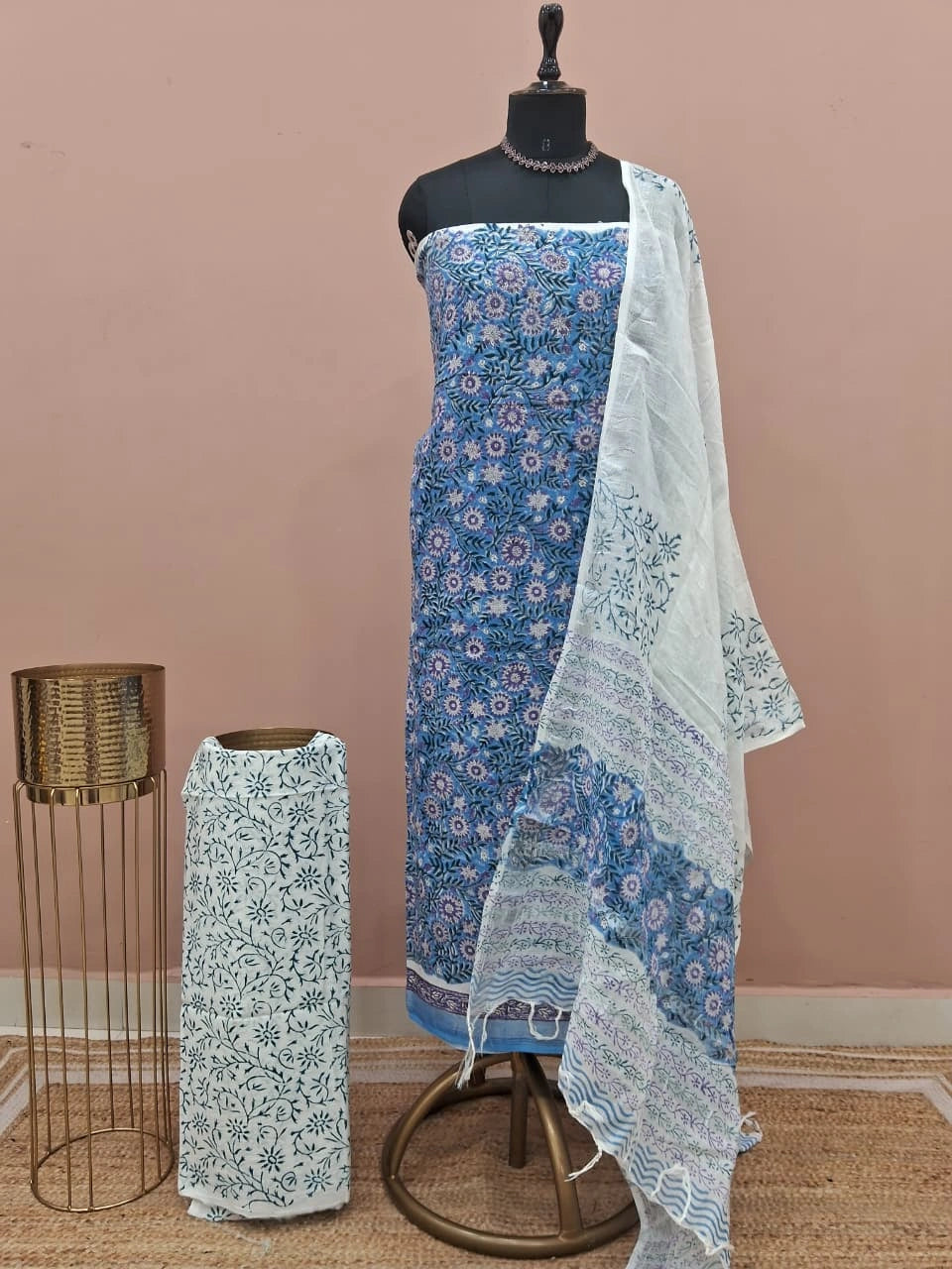 Sky Blue Linen Cotton Dress Material