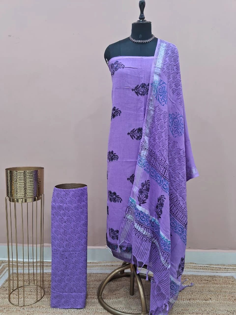 Lavender Linen Cotton Dress Material