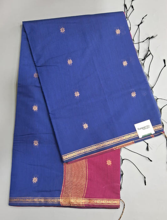Royal Blue Semi Maheshwari Silk Saree 
