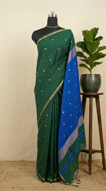 Luxury Bottle Green Semi Maheshwari Silk Cotton Saree