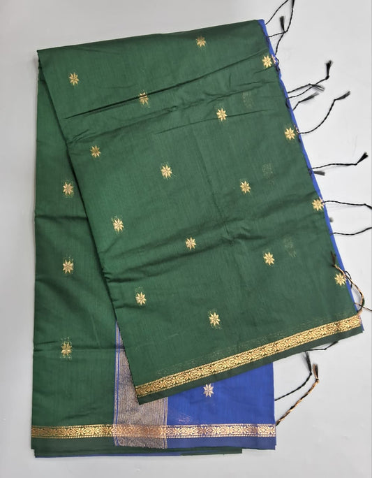 Bottle Green Semi Maheshwari Silk Saree 