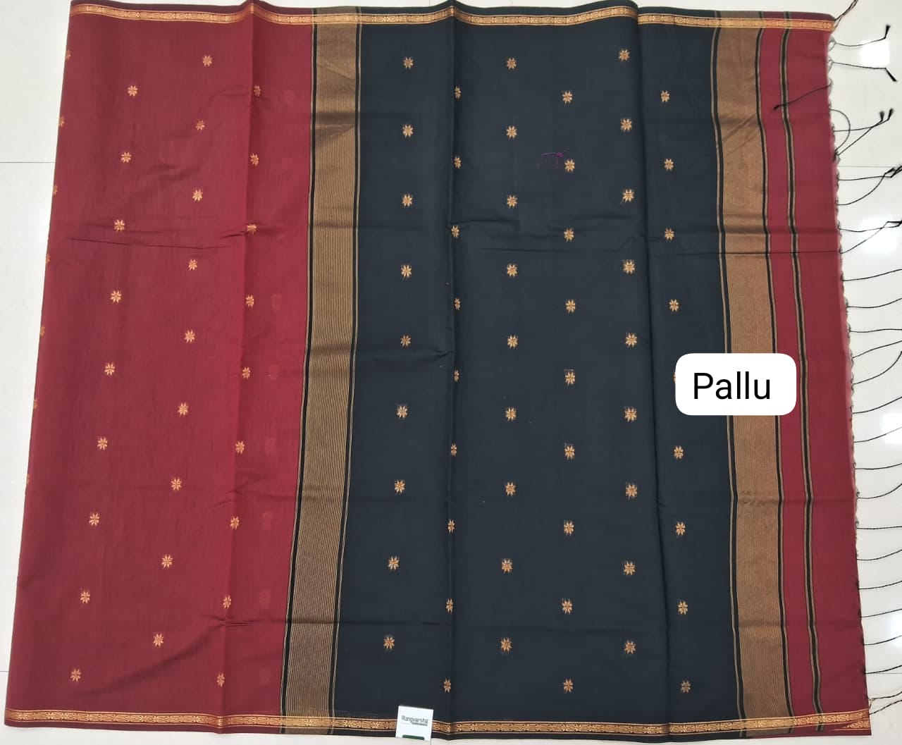 Brick Red Semi Maheshwari Silk Saree Pallu