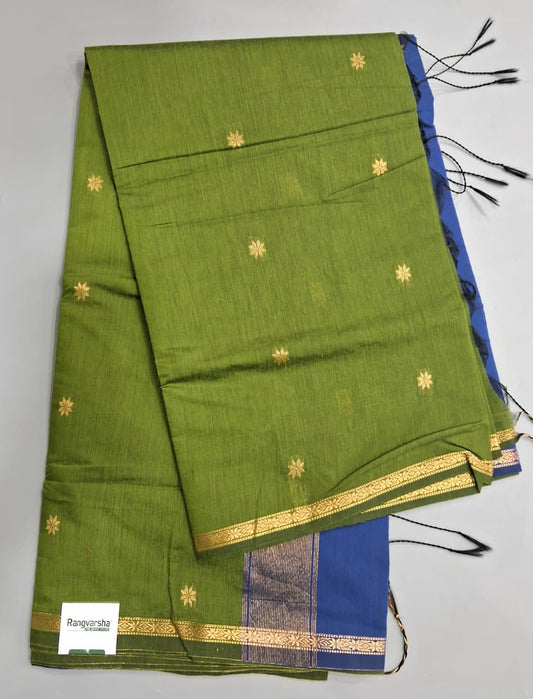 Leaf Green Semi Maheshwari Silk Saree 