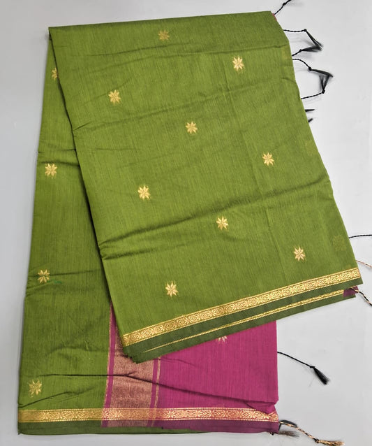 Leaf Green Semi Maheshwari Silk Saree