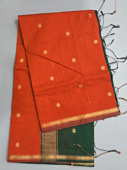 Orange Semi Maheshwari Silk Saree