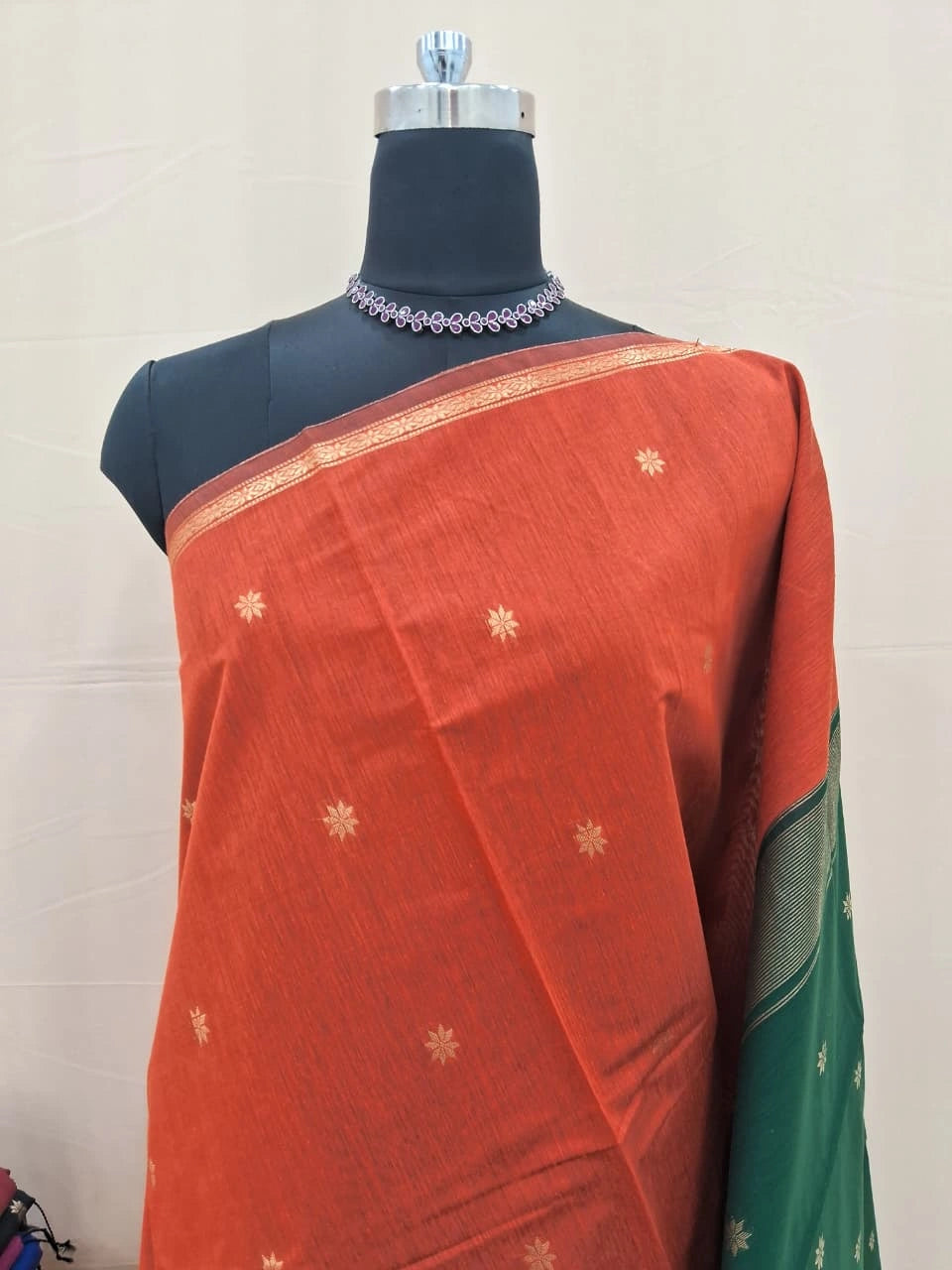 Sunrise Orange Semi Maheshwari Silk Cotton Saree 1