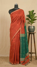 Sunrise Orange Semi Maheshwari Silk Cotton Saree 