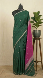 Elegant Bottle Green Semi Maheshwari Silk Saree