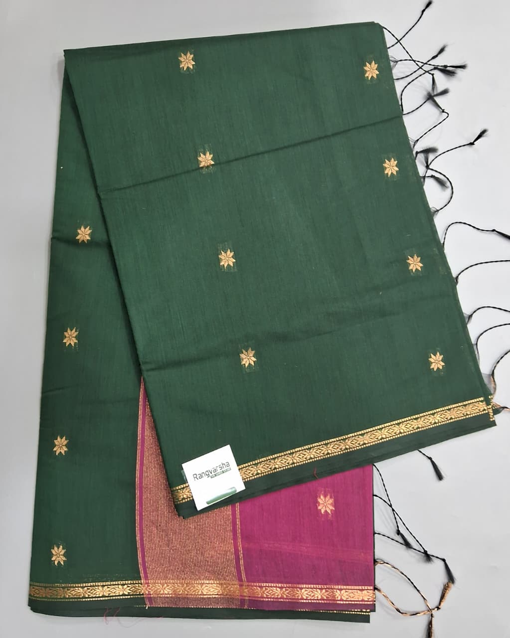 Bottle Green Semi Maheshwari Silk Saree