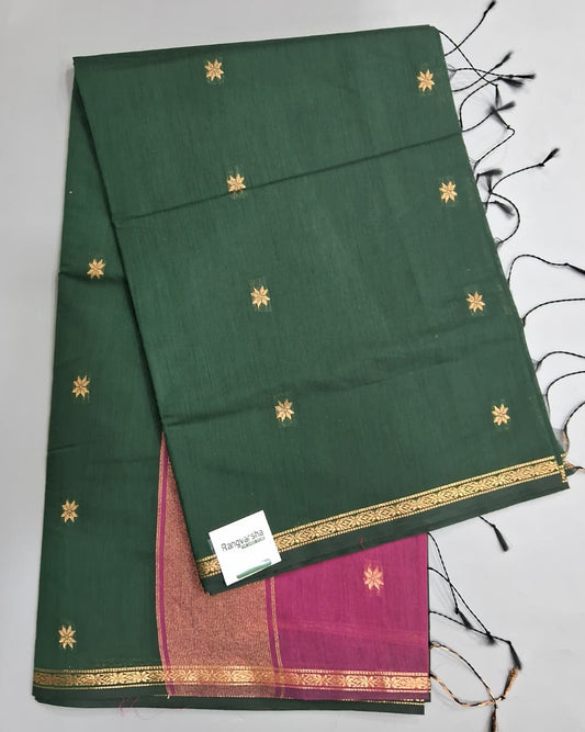 Bottle Green Semi Maheshwari Silk Saree