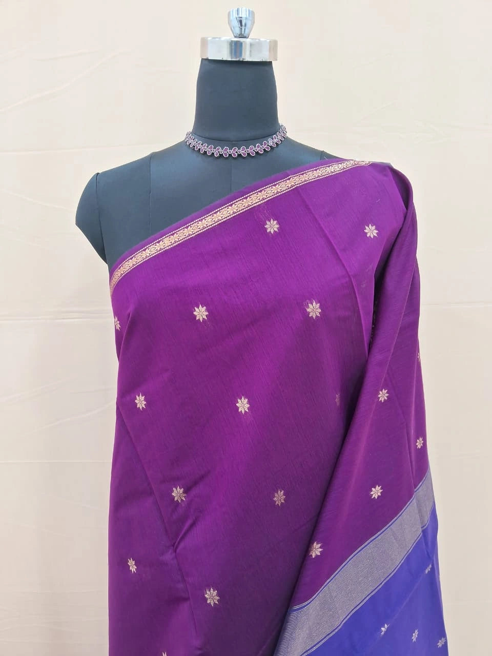 Purple Semi Maheshwari Silk Cotton Saree 1