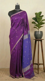 Purple Semi Maheshwari Silk Cotton Saree 