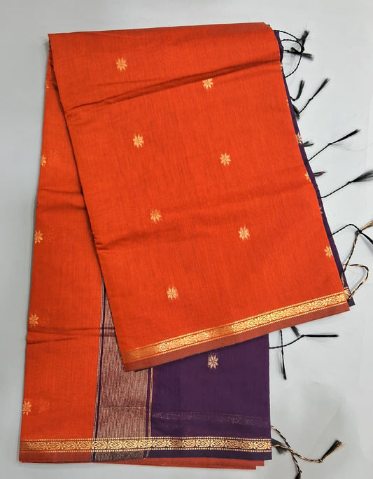 Orange Semi Maheshwari Silk Saree