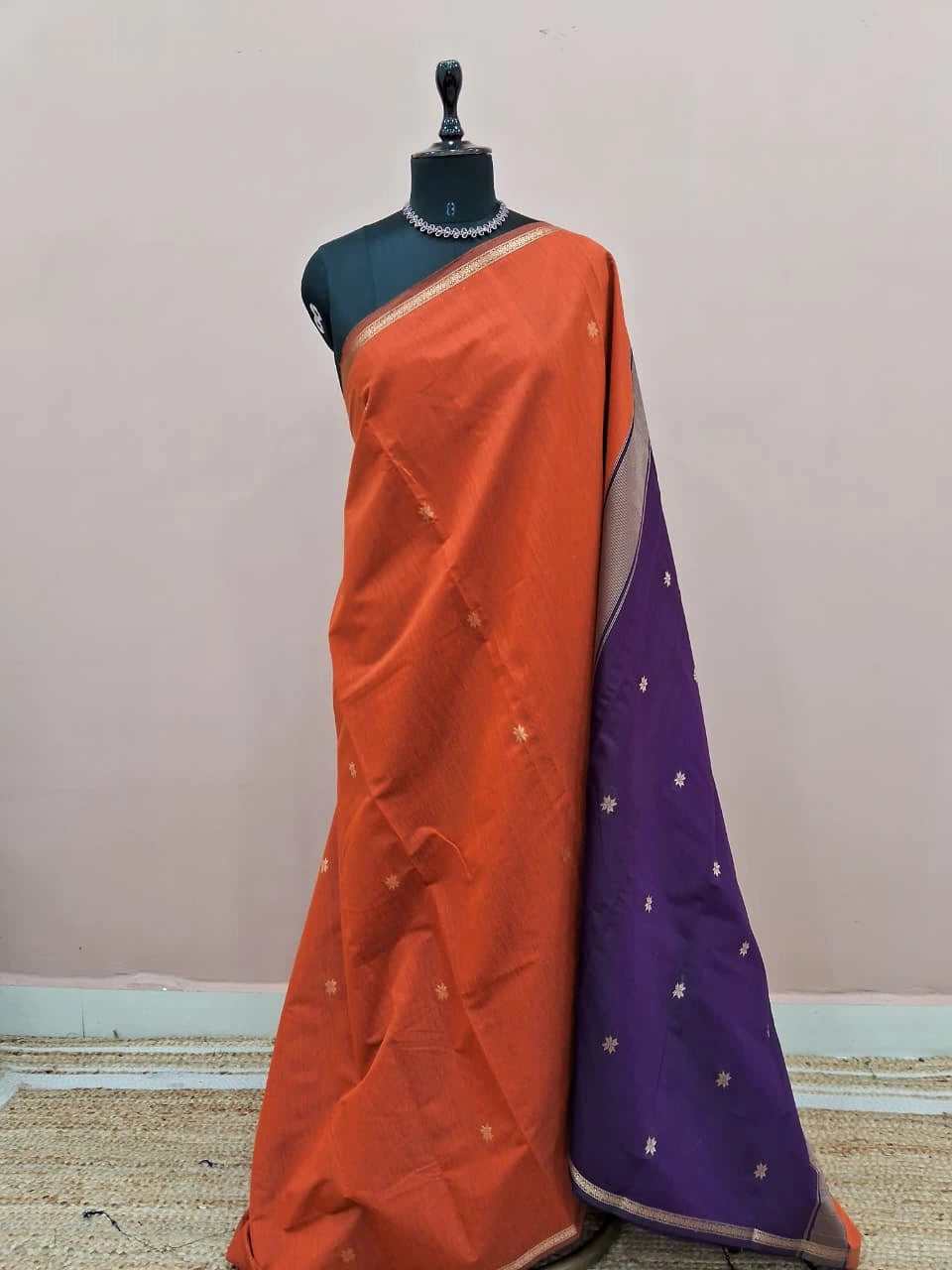 Vibrant Orange Semi Maheshwari Silk Saree 