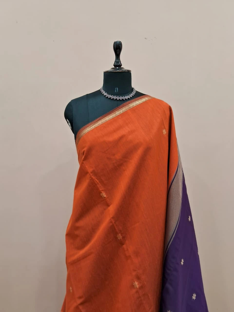 Vibrant Orange Semi Maheshwari Silk Saree 1