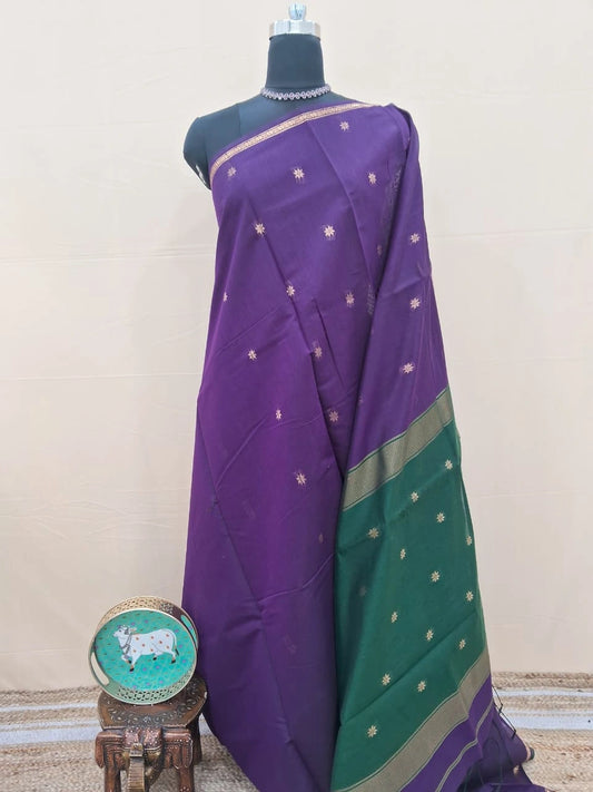 Regal Purple Semi Maheshwari Silk Cotton Saree 