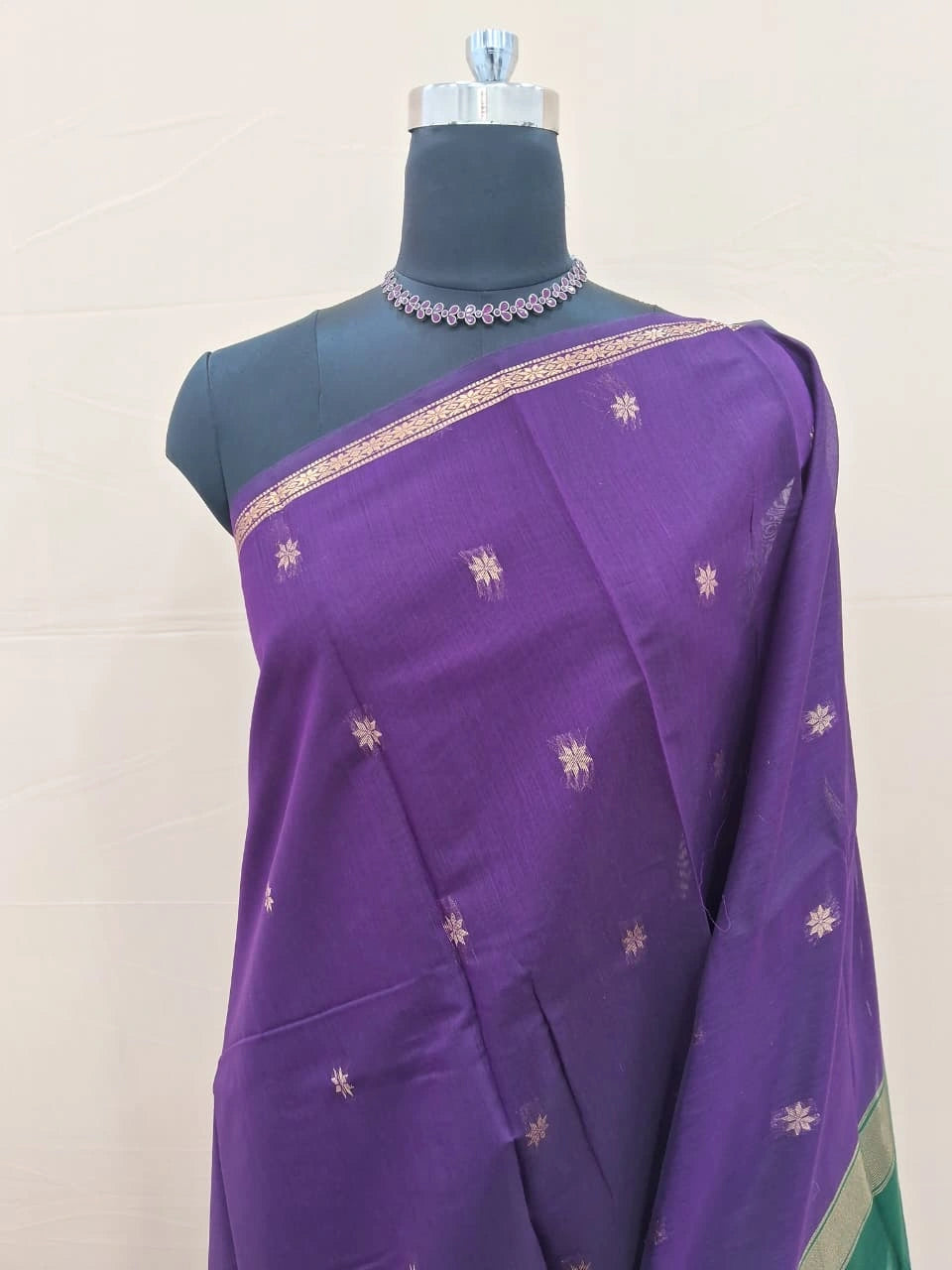 Regal Purple Semi Maheshwari Silk Cotton Saree 1