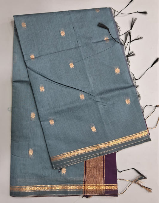 Metal Grey Semi Maheshwari Silk Saree 