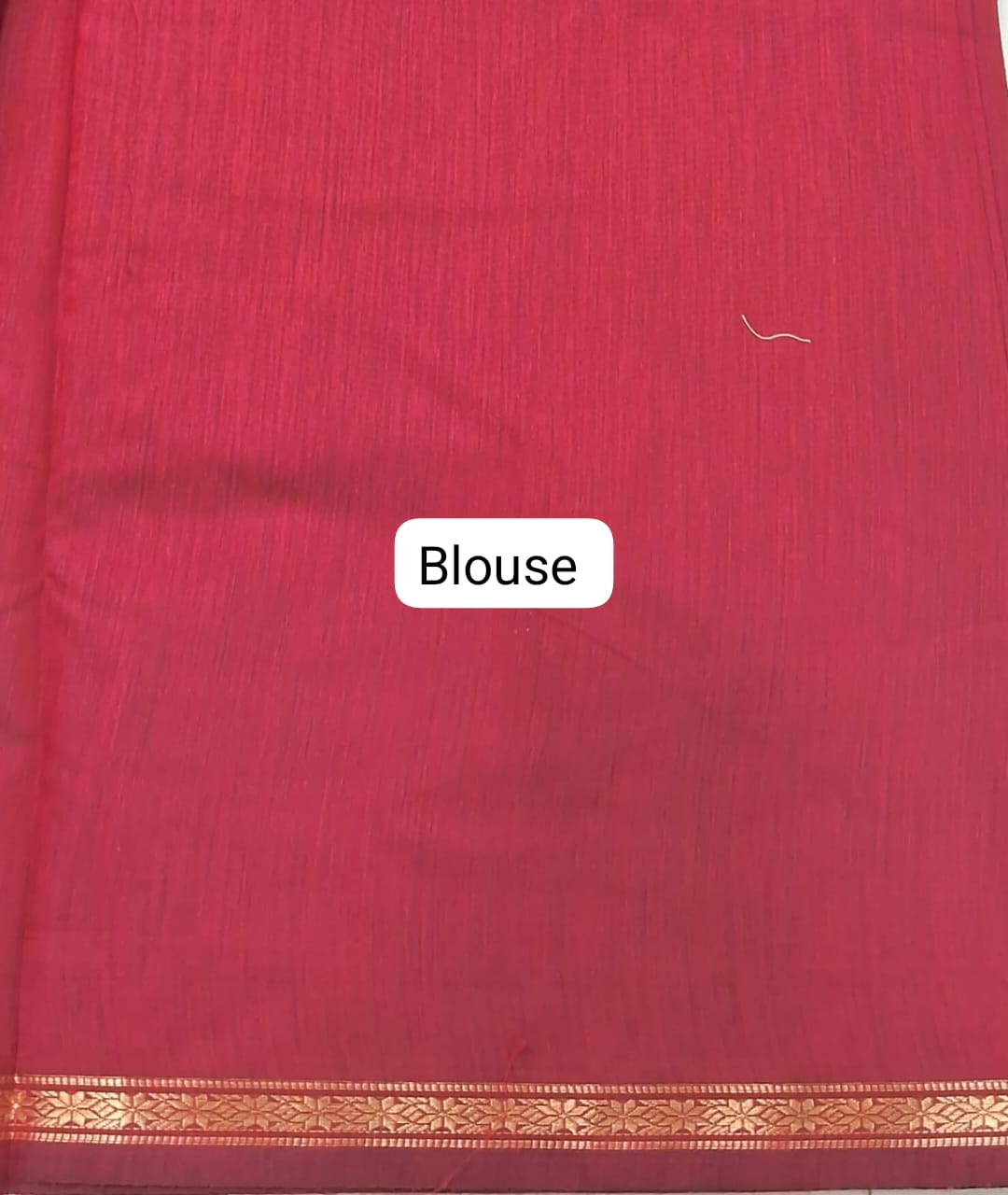 Fire Red Semi Maheshwari Silk Saree Blouse