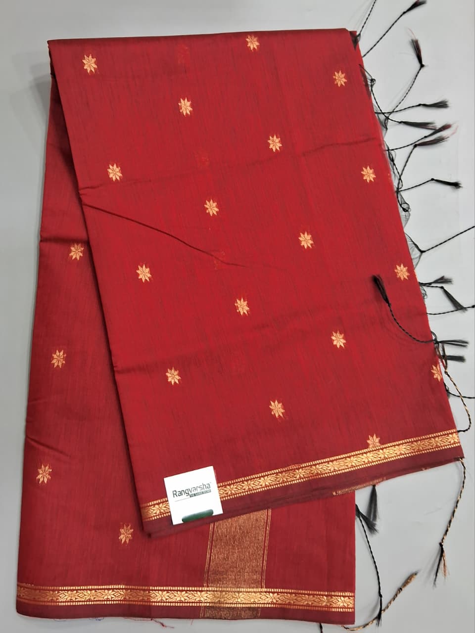 Fire Red Semi Maheshwari Silk Saree