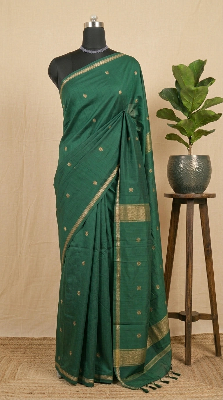 Green Semi Maheshwari Silk Saree 