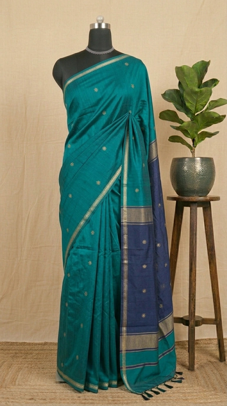 Rama Green Semi Maheshwari Silk Cotton Saree 