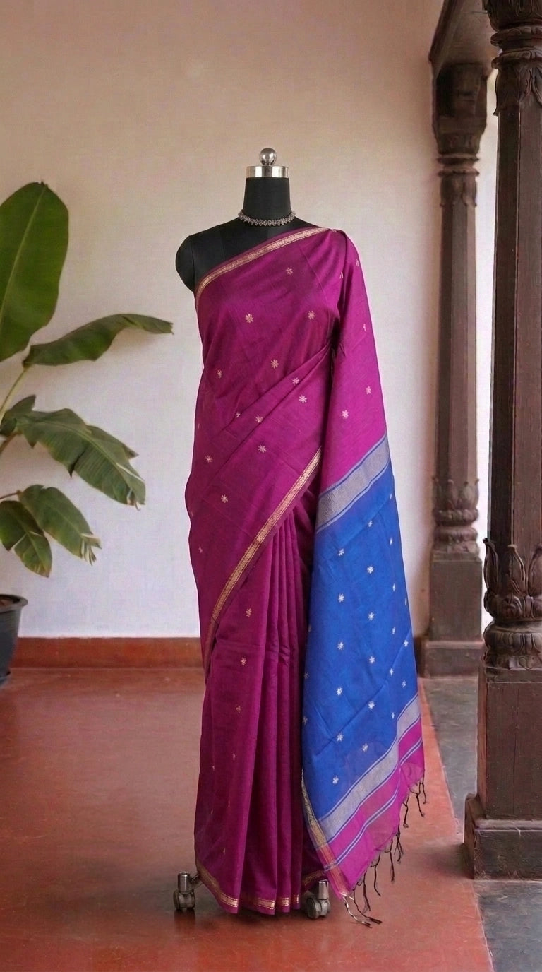 Rani Pink Semi Maheshwari Silk Saree 