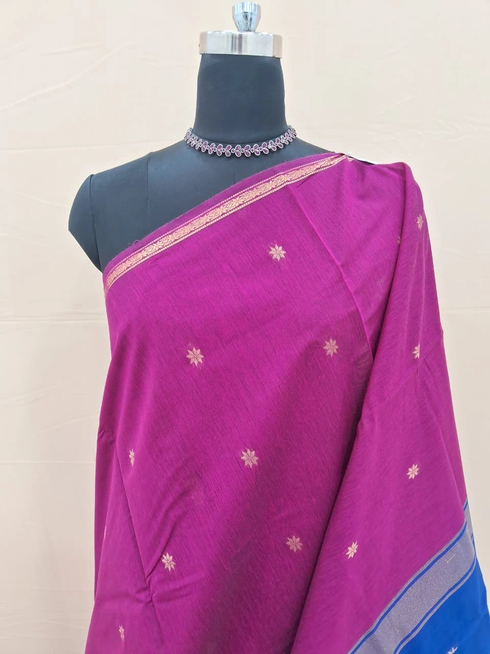 Rani Pink Semi Maheshwari Silk Saree 1
